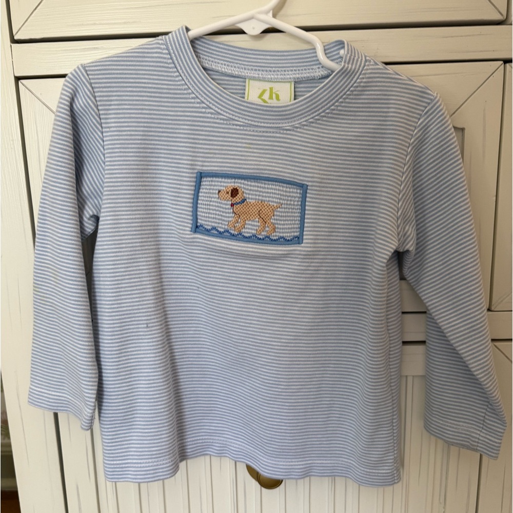 Zuccini Kids blue striped LS shirt with dog embroidery size 24 month
